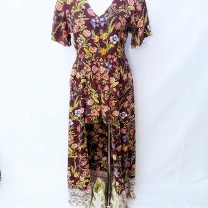 Angie Dark Maroon Maxi Romper Dress. Boho.  Size Large